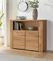 OTTO home Kommode Celle,90cm breit,35 cm tief, Fronten Massivholz, Holz massiv, Holzwerkstoff, Metall Griffe,3 breite Fächer