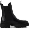 Tamaris Damen Klassische Chelsea-Stiefeletten aus schwarzem Leder mit hohem Überzug