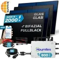 SUNNIVA® 2000W Balkonkraftwerk BIFAZIAL FULLBLACK komplett Steckdose HOYMILES 800W Wechselrichter, PV Solaranlage, 5m Kabel, Bluetooth WIFI