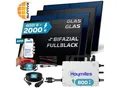 SUNNIVA® 2000W Balkonkraftwerk BIFAZIAL FULLBLACK komplett Steckdose HOYMILES 800W Wechselrichter, PV Solaranlage, 4x 500W Glas-Glas Solarmodule, inkl. 5m Kabel, Bluetooth WIFI, Komplettset