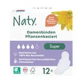 Naty Damenbinden Super mit Flügeln | 100% zertifizierte Bio-Baumwolle auf der Haut | Zertifiziert hautverträglich | Ohne Parfüm, 0% konventionelles Plastik | Absorbierender Schutz | 12 Binden