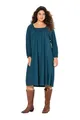 Ulla Popken Damen große Größen Übergrößen Plus Size Tunika-Kleid, Ziersteine, Carree-Ausschnitt, Langarm Dunkles Petrol 46+ 832792747-46+