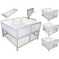 Zwillingsbett Kinderbett für Zwillinge 2in1 massiv weiss mit 2 Matratzen 120x120cm und Trenngitter - Weiß