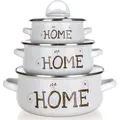 Emalierte Kochgeschirr-Set, 6-teilig, Edelstahl - Weiß