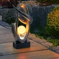 Außenlampe Modern Solarleuchte Garten Terrassenlampe Bronze, Led Flammeneffekt Wetterfest Crackle Glas, 1x Led 3000k Warmweiß, Lxbxh 25,5x11x45 Cm