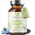 Nature Heart Bio Schwarzkümmelöl 60 Kapseln – 1500+ Thymochinongehalt – hochdosiert, kaltgepresst, vegan – naturreines Schwarzkümmelöl - Nigella sativa – ohne Zusatzstoffe