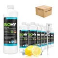 BiOHY Glas- und Oberflächenreiniger (12 x 1 Liter) + Dosierer | Glasreiniger Konzentrat für streifenfreien Glanz | ergiebiger Glas & Kunststoffreiniger | Fettlöser & Kalkreiniger