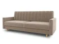 Schlafsofa Sara - Sofa mit Schlaffunktion und Bettkasten, Bettsofa mit Wellenfeder, Schlafcouch mit Holzfüße, Couch vom Hersteller, Couchgarnitur, Velours (Beige (Paros 02))