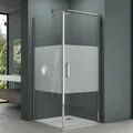 Mai & Mai Duschkabine 80x80x195cm Hebe-Senk-Mechanismus Milchglas Streifen 8mm ESG-Sicherheitsglas Nano-Beschichtung Rav36MS-Plus - Transparent/milchig