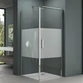Mai & Mai Duschkabine Eckeinstieg 80x80x195 cm mit Hebe-Senk-Mechanismus 8mm ESG-Sicherheitsglas Nano-Beschichtung Milchglas-Streifen Rav36-Plus