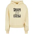 Kapuzenpullover MERCHCODE "Merchcode Damen Ladies Spring - Bloom and grow Oversized Hoody", Damen, Gr. XL, gelb (softgelb), 100% Baumwolle, mehrfarbig, casual, oversize, ohne Ausschnitt, Langarm, Pullover