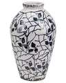 Blumenvase aus Steinzeug weiß 20 cm mit blauem Blumenmotiv wasserdicht Mallia