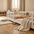 Kinderbett mit Rausfallschutz inkl. Lattenrost | 80x160 cm | Weiß | Kiefernholz - Massivholz | für Mädchen und Jungs | Kinderbetten - Weiß