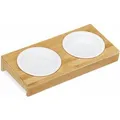 Relaxdays Doppelnapf Bambus Keramik Natur Weiß Erhöht 29,5 cm x 14 cm x 5 cm 700 g