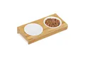 relaxdays Futterstation Doppelnapf Bambus & Keramik
