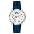 Tommy Hilfiger Analoge Multifunktionale Quarz-Uhr für Herren 48 mm - Weißes Zifferblatt, Blaues Silikonarmband, 3 Unterzifferblätter, Wasserdicht bis 5ATM - 1791349