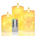 Da by 3 Stück Elfenbein Paraffin LED Kerzen mit Feenlichtkette, Realistische Flackerflamme, Batteriebetriebene Premium Kerzen mit Fernbedienung, Wiederverwendbar für Wohn- und Festdekoration
