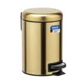 WENKO Kosmetikeimer 3 Liter, rostfreier Edelstahl, Anti-Fingerprint, herausnehmbarer Inneneimer mit Müllbeutelhalter, Mülleimer fürs Bad mit Tretfunktion, Gold matt, Mod. Leman