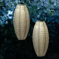 LED Solar Lampions oval Blumenmuster beige H: 40cm Party Balkon Garten 2 Stück