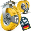 2 x FROSAL Bockrolle + 2 x Lenkrolle 8" 2.50-4 als 4 tlg. Set | PU Rad Ø 200 mm pannensicher auf Stahlfelge