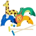 Relaxdays Krocket Spiel für Kinder im Tier-Design Blau,Gelb,Hellbraun