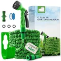 Fepro® Flexibler Gartenschlauch mit 7 Funktion max.45m basic, Wasserschlauch flexibel mit 3-Fach Latexkern inkl. Adapter für 1/2' 3/4' Zoll und Wandhalterung, dehnbarer flexiSchlauch