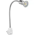 ledscom.de Steckdosenlampe LESCH Leselampe Schwanenhals, chrom/weiß, inkl. GU10 LED (warmweiß, 7,6W, 1103lm, 33°)