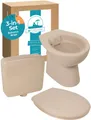 Calmwaters Tiefspül-WC Stand-WC spülrandlos, bodenstehend, Abgang Waagerecht, Set mit WC-Sitz und Spülkasten, Beige-Bahamabeige, Absenkautomatik, Abnehmbar, 99000181