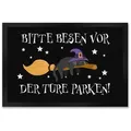 speecheese Fußmatte Hexen Katze auf Besen Fußmatte XXL in 50x75 cm Bitte vor der Türe 50 cm x 75 cm