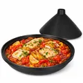 MamboCat Tajine aus Steingut matt schwarz I orientalische Schmorform mit Deckel I moderne Servier- & Ofenform für Schmorgerichte I Schale mit Deckel