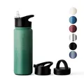 Vinsun Thermosflasche 500ml grün - Strohhalm, Trinköffnung, Drehverschluss - auslaufsicher, Kohlensäure geeignet, BPA frei - Edelstahl Flasche Sport, Camping, Schule