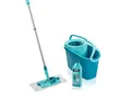 Leifheit Set CLEAN Twist Flachwischer Ergo 2.0 mit Kraftreiniger, Bodenwischer mit Mikrofaser Bezug für nebelfeuchte Reinigung auf Laminat und Fliesen, Wischmopp mit Schleudertechnologie