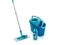 Leifheit Wischmopp Set CLEAN TWIST M Ergo micro duo + Kraftreiniger, (5-St), Drill-Stiel-Mechanik, 360° Kardangelenk, längenverstellbar (110-140cm)