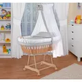 Waldin Baby Stubenwagen-Set mit Ausstattung,XXL,Gestell natur,weiß/Punkte weiß - Weiß