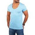 Young & Rich T-Shirt Herren Uni Basic extra tiefer Ausschnitt Unterziehshirt 1315 V-Ausschnitt unifarben kurzarm slim fit blau S