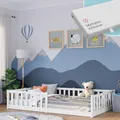 Bellabino Vere Bodenbett 120x200 cm – Montessori Kinderbett mit Matratze, Rausfallschutz & Lattenrost – Jungen & Mädchen Kinder Bett aus Holz Kiefer – Kleinkindbett in Weiß