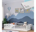 Bellabino Kinderbett Vere mit Rausfallschutz und Lattenrost (weiß mit Matratze, Kiefer Massivholz), Bodenbett verfügbar in 80x160 & 90/120/140x200 cm