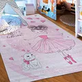 Mazovia Kinderzimmerteppich Antirutsch - Waschbar bis 30 Grad - Ballett Ballerina - Kurzflor Kinderteppich Teppich für Kinderzimmer - ÖKO-TEX - Teppiche Mädchen Rosa Pink 80 x 150 cm