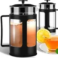 French Press Kaffeebereiter Edelstahl-Filter Φ11cm Kaffeekanne 1L Doppelwandig Edelstahl Kaffepresse Kaffeekanne Kaffee Tee Camping Hause Büro Retoo - Schwarz