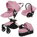 TPFLiving Luxus Kombi-Kinderwagen 3in1 Set - Modell 5 Kunstleder - Rosa