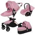TPFLiving Kombi-Kinderwagen Babyschale Baby, Buggy Babywanne Kinderwagen 3 in 1 inkl. Stauraum Kunstleder Rosa, Rosa