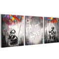 Novart Bild Wandbilder Set Banksy Style Collage - 3 Bilder Wohnzimmer Streetart, Collage, made in Germany