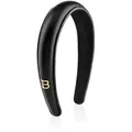 Balmain Hair HC Black Leather Puffed Headband with Gold Plated Logo Haarband