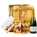 Geschenkset Nizza | Geschenkkorb gefüllt mit Sekt Brut Chardonnay, Lindt Pralinen & Holzkiste | Schokoladen Präsentkorb für Frauen & Männer zu Weihnachten, Geburtstag, Dankeschön