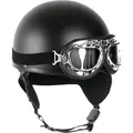 Mil-Tec Schutzhelm Retro Helm Halbschale mit Brille schwarz 59-60 (L)