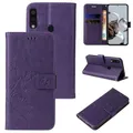 LBH Handy Hülle für Samsung Galaxy A40 Case Handytasche Schmetterling Blumen Flower Standfunktion Schutzhülle Magnet Rundum Schutz 360 Grad Flipcase Cover Violett