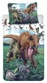 Jerry Fabrics Kinderbettwäsche Set Jurassic World Dinosaurier Dino T-Rex, Stegosaurus, Velociraptor Blue Urzeitmonster Bettdecke 140x200 + Kopfkissen 70x90 cm, 100% Baumwolle
