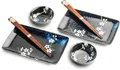 JAPAN ORIENTAL SUSHI TELLER SET | Sushi Geschirr Set | 6-teiliges Sushi-Set für 2 Personen | Sushi-Teller, Schalen und Essstäbchen in verschiedenen Asia Designs - Made in Japan (Anemone blau)