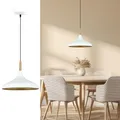 bamyum Champion Hängelampe Esstisch Skandinavisch aus Holz und Metall 35 cm, Pendelleuchte Esstisch, Hängelampe Wohnzimmer, Küchenlampe Hängend E27, Pendelleuchte Weiss für Schlafzimmer, Wohnzimmer
