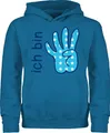 Kinder Hoodie Jungen Mädchen - 4. Geburtstag - Ich bin vier Zeichensprache blau - 116 (5/6 Jahre) - Himmelblau - pullover 4 jahre junge 4.geburtstag hand kinderpullover 4th birthday schon hoody